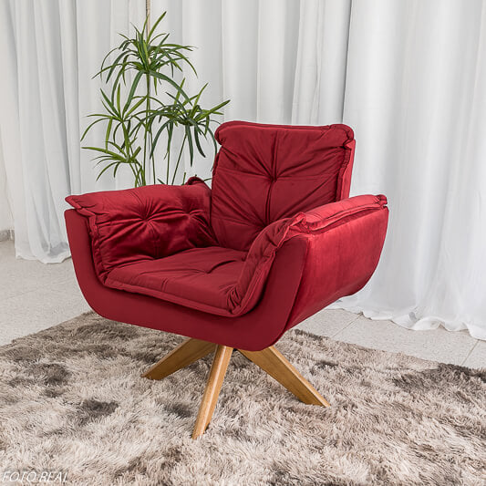 Poltronas Decorativa Opala Alegra Base Giratória Vermelho Paixão