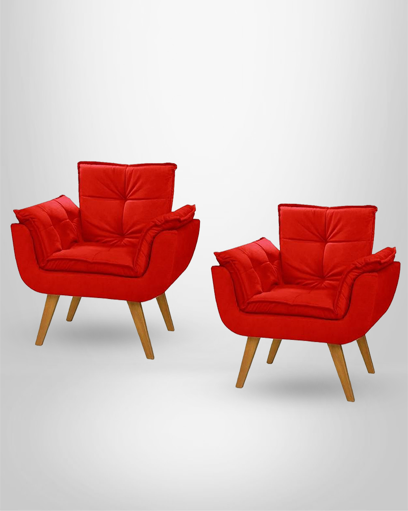 Kit com 2 Poltronas Decorativas Opala Elegance Vermelho Vibrante